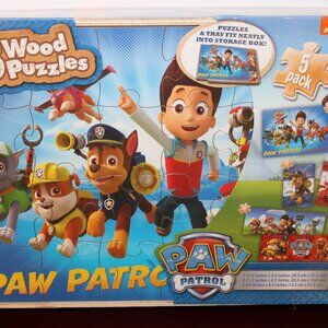 Paw Patrol 5 Wood Puzzles and Storage Box nwt
